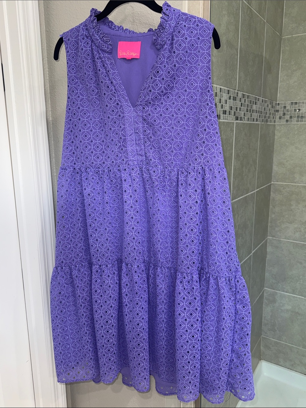 Lilly Pulitzer Novella Eyelet Swing Dress with pockets Mystical Purple Size XL